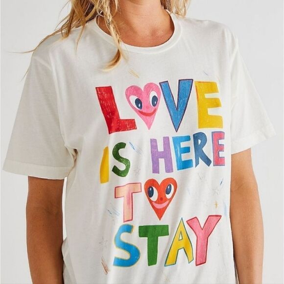 NWOT Free People Midnight Rider Love Is Here To Stay Graphic Tee Size Medium - Picture 1 of 15